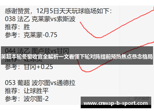 英超本轮冬窗收官全解析一文看懂下轮对阵提前预热焦点悬念格局 英超本轮冬窗收官全解析一文看懂下轮对阵提前预热焦点悬念格局